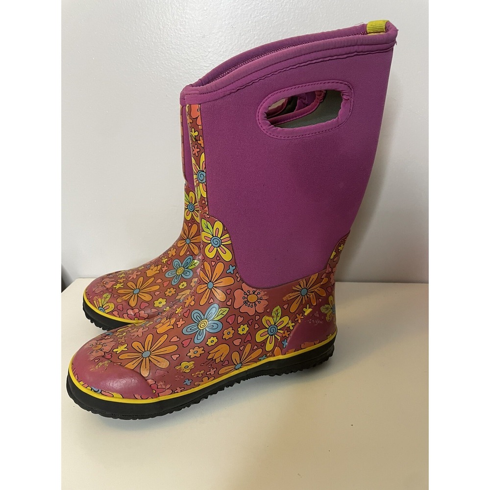 BOGS Girls CRAZY DAISY Tall High Flower Rubber Waterproof Boots Size 5